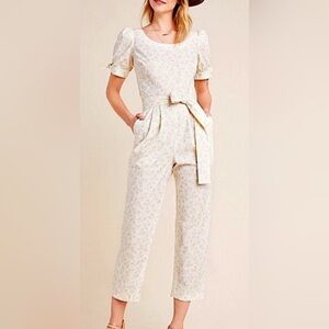 Gal Meets Glam for Anthropologie Iris Jumpsuit size 8 cropped floral Neutral